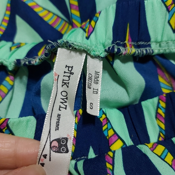 PINK OWL Wide Leg Aqua Print High Waist Small - Picture 4 of 6